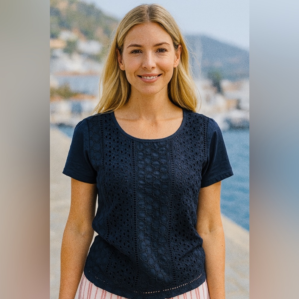 TOMMY HILFIGER Black Eyelet Lace Women's Top
